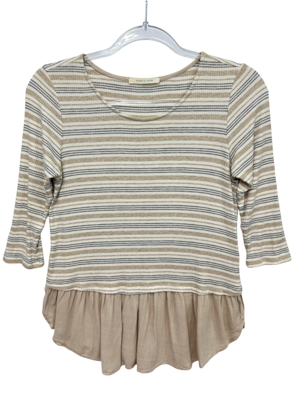 Rayon Ribbed Knit Striped Pinstriped Peplum Babydoll Thermal Top Tee Sweater